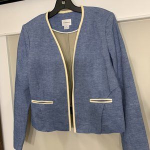 CLUB MONACO Blue Blazer w/Ivory Faux Leather Trim